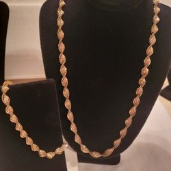 Twisted 2-tone Herringbone Necklace Set