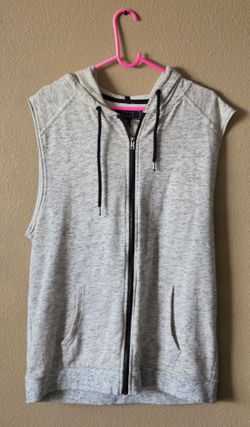 27 MEN Men's Gray Hooded Full Zip Sleeveless Hoodie Vest Pockets Size L