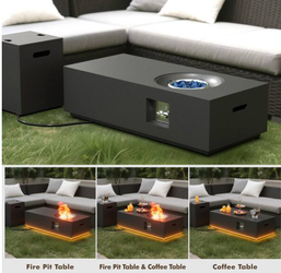 48 inch Propane Black Fire Pit Table W Golden LED