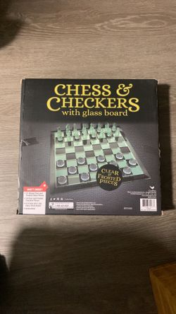 Chess & Checkers With Glass Board And Clear and Frosted Pieces. New Comes In Box