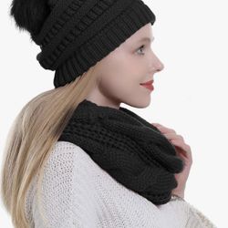 Two Piece Cable Knit Fleece Lined Beanie And Scarf