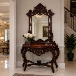 Mahogany Vintage Table Hall Vanity Mirror 