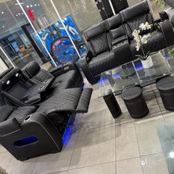 Luxury Sofa Set With Power Recliners And Power Headrest 