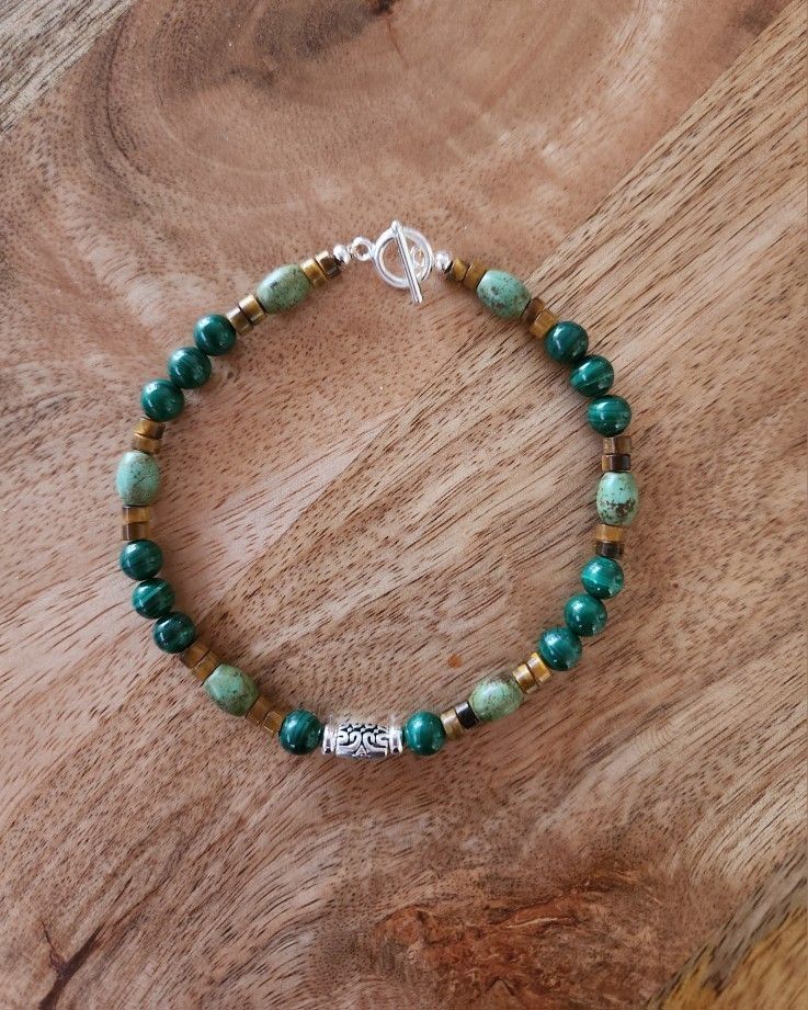 SS Green Turquoise Malachite Bali Bracelet