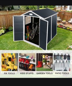 6x6 Ft Plastic Outdoor Storage with Floor and Lockable Door Plastic Garden Shed for Backyard, Lawn, Cold Grey