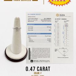 PLATINUM GIA CERTIFIED 0.47CT SOLITAIRE DIAMOND RING, F, VVS-1, SIZE 4