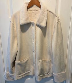 Brandon Thomas Cream Reversible Faux Suede and Fur Jacket women’s size XL Winter Coat