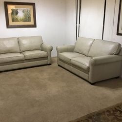 Beautiful Ivory Top Grain Leather Sofa Set