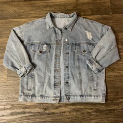 Distressed Jean Jacket Size Large Women 