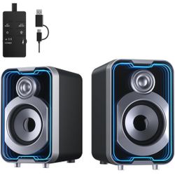 USB-Powered Bluetooth Wired PC Speakers with 5 Mirror-Like LED Light Modes