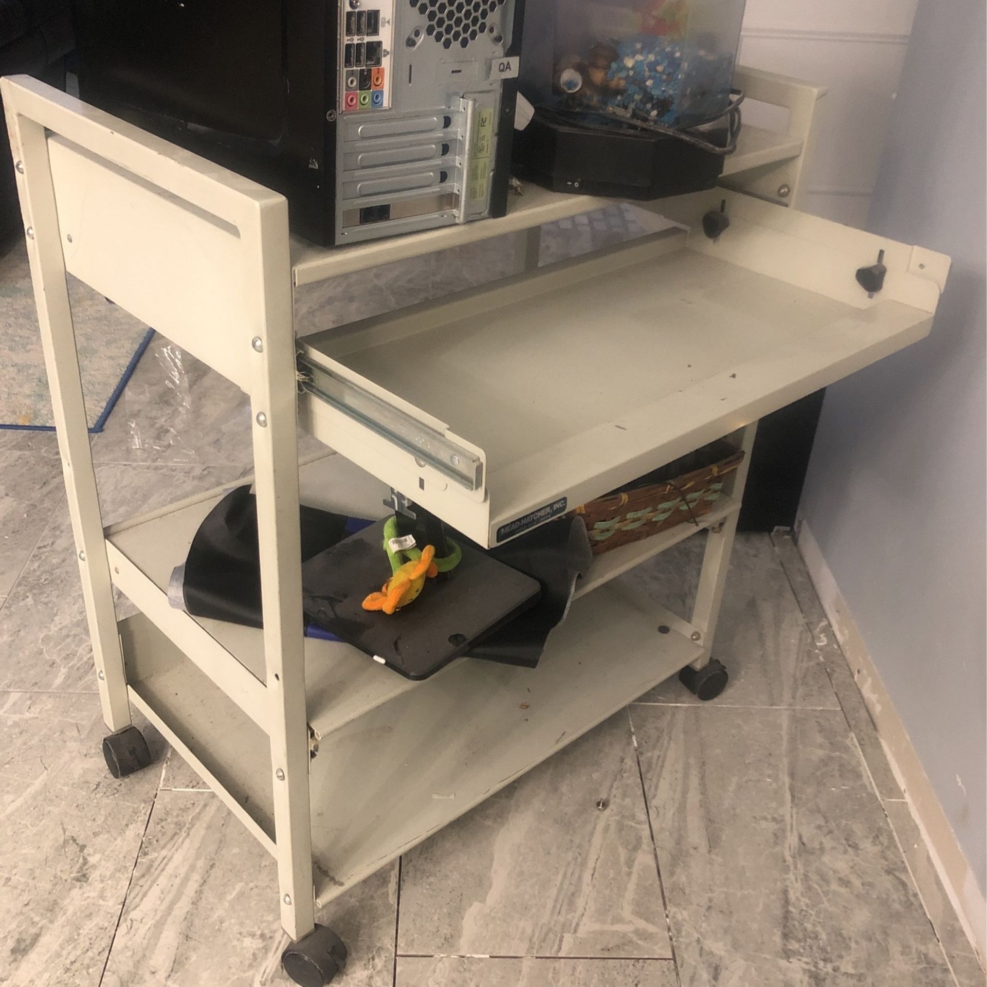 Computer Printer Cart On Wheel Pull Out Keyboard Drawer