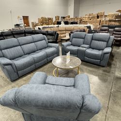 Premium Blue Recliner Living Room 3Pcs set (2/8) Juego de 3 piezas de sala de estar reclinable azul premium