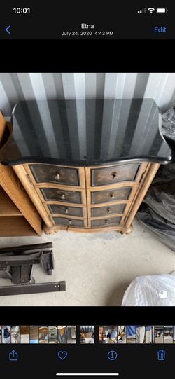 Antique Marble Top Hutch / End Table W. Two Shelves !