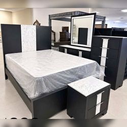 5 Pieces Black Color King and Queen Bed Set
