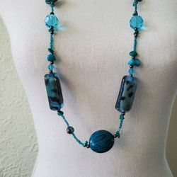 Long Necklace Turquoise color acrylic lucite beads 36-40"