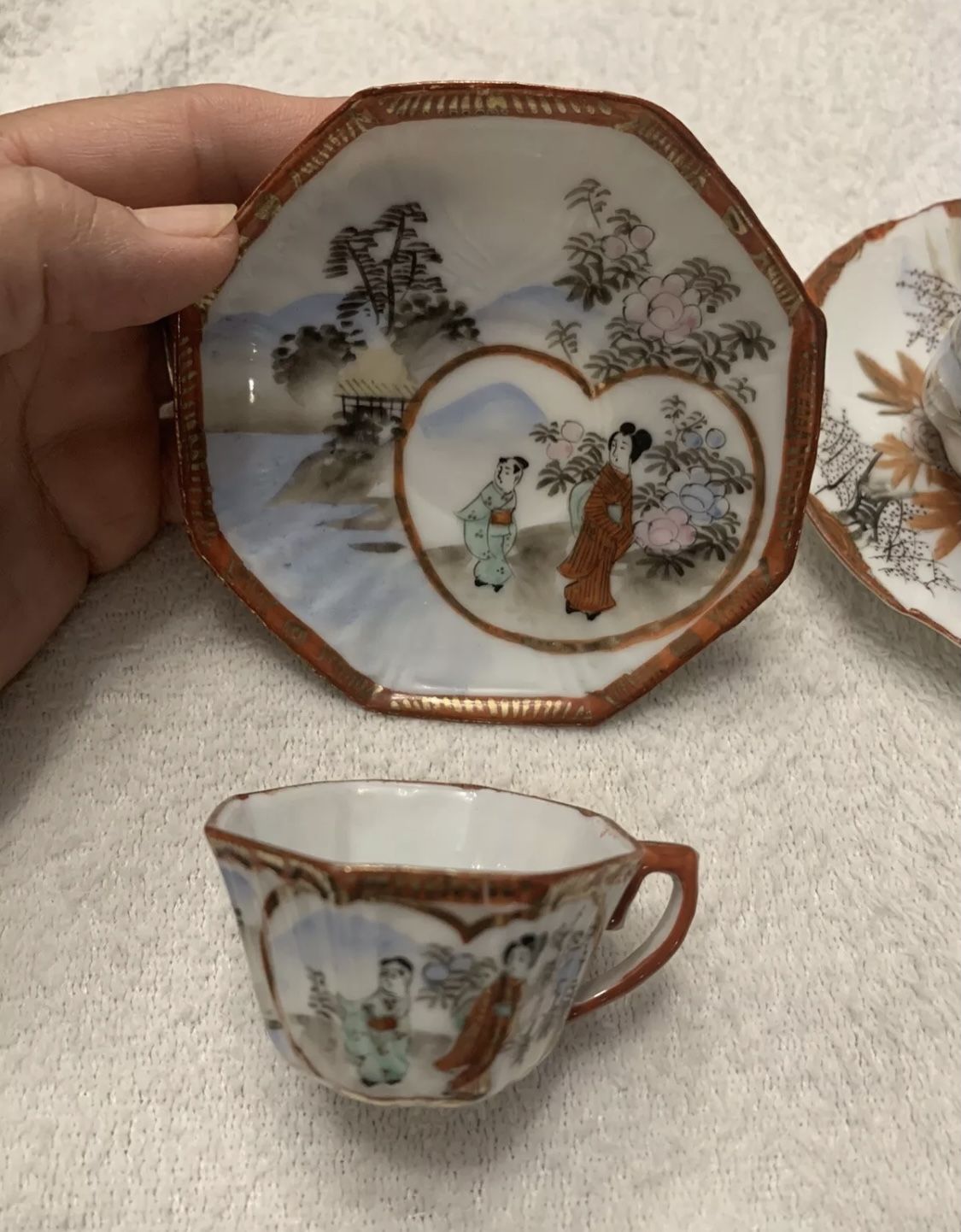2 Vintage Japanese Cups and Saucers Hand painted Bone China