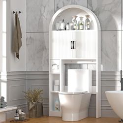 Over The Toilet Storage Cabinet, Bathroom Organizer Over Toilet, Arched Storage Organizer Cabinet