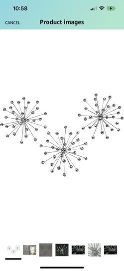 Set Of 3 Silver starburst Jeweled Metal Decorative Wall Art Hanging Rhrinestone Crystal Home Decor Accents 