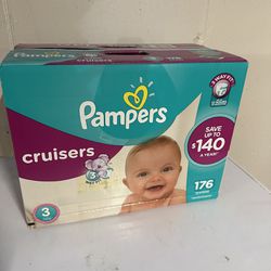 Pampers Size 3   176 Diaper Box Fits On Babies 12-28 Lbs
