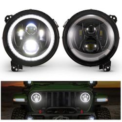 Kiwi Master LED Headlights for Jeep Gladiator JT 2018-2023 Jeep Wrangler JL/4xe Accessories Halo DRL 9 Inch Round Headlight with Daytime Running Light