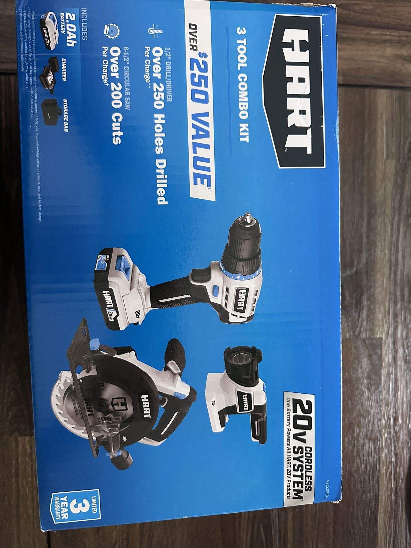 HART HPCK321B 20V 3-Tool Combo Kit, Drill, 6-1/2" Circular Saw, and LED Light 1 Each