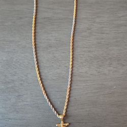 14k Solid Gold 3mm Tri Color Rope Chain (Diamond Cut)