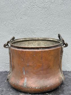 Large Antique Copper Cauldron Hand Forged Iron Handles Primitive Pot