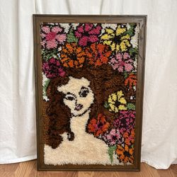 Vintage 1970s Latch Hook Art Large Framed Picture