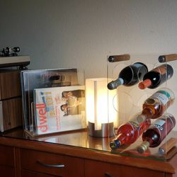 Vintage Mid Century Lucite mag rack, wine rack & white acrylic lamp *MILD USE