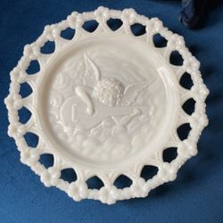 Milk Glass Cherub Playing Guitar