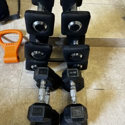 Barely Used Peloton Dumbbells And Rack 
