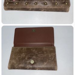 Western Cowgirl Rustic Brown Pink Deer Cowboy Boot Studded Wallet