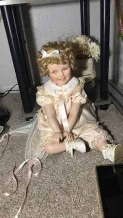 Shirley Temple Porcelain Girl Doll with Curly Blonde Hair