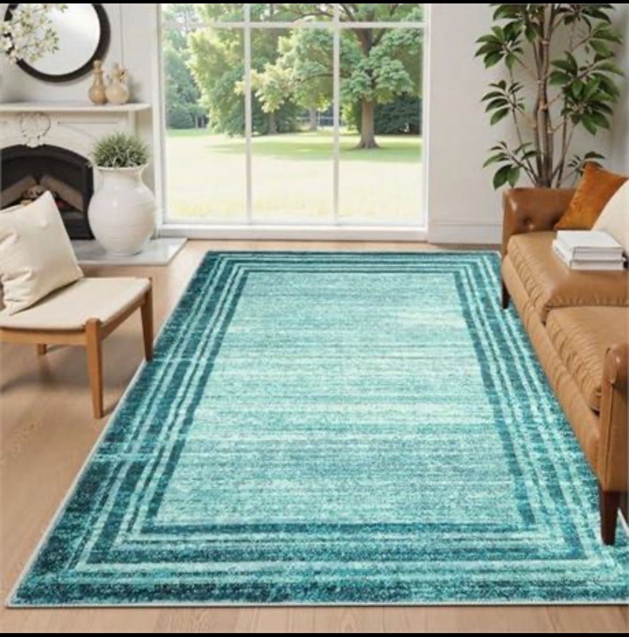 Lahome Abstract Teal 8x10 Area Rugs for Living Room, Washable Modern Bedroom Rug 8x10 Stain Resistant, Low-Pile Soft Minimalist Bordered Large Indoor 