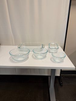 Set of Pyrex Durable Glass Bakeware and Ribbed Mixing Bowls - Made in USA