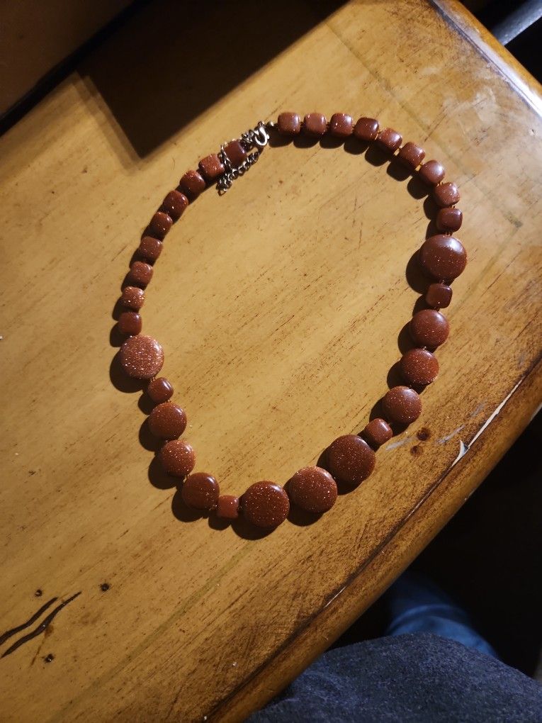Vintage Genuine Gold sandstone Beaded Necklace