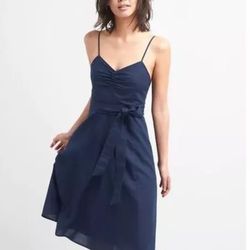 GAP linen cotton dress 2 Navy casual summer adjustable straps a-line sundress