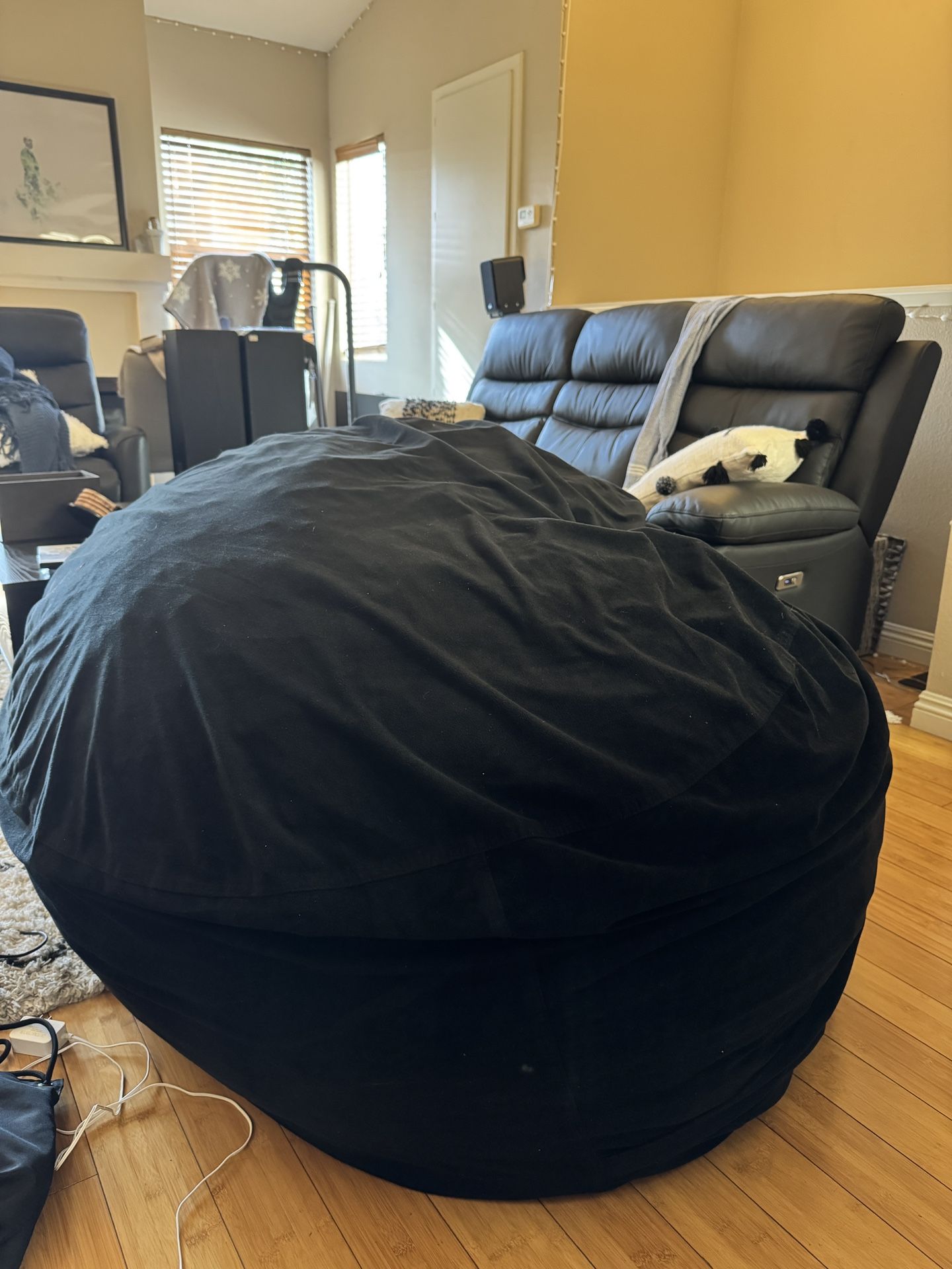 Chill Sack 5’ Black Suede Bean Bag (with Memory Foam)