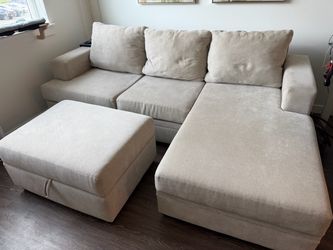 Beige Sectional Sofa 97” + Storage Ottoman — $650 OBO