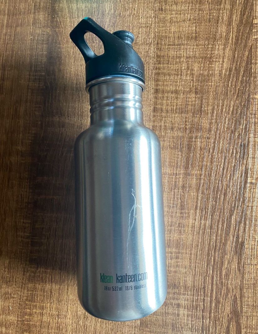 $8 Klean Kanteen 18 Oz. stainless steel bottle with sports cap.