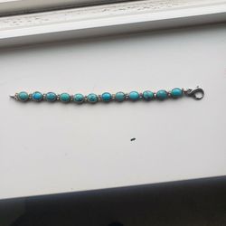 Turquoise Bracelet Sterling Silver Double Sided 