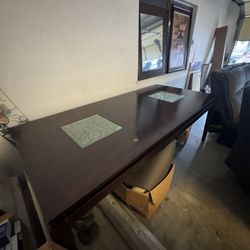 Dark Wood Dining Table ( With Glass Insets) 