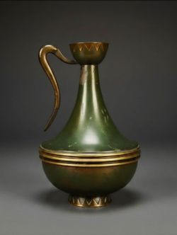 Dayagi Brothers verdigris brass pitcher or ewer made in Israel. 11" Tall