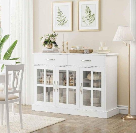 NEW Storage Cabinet, Kitchen Sideboard with 3 Doors&2 Drawers for Dining Room, White Finish