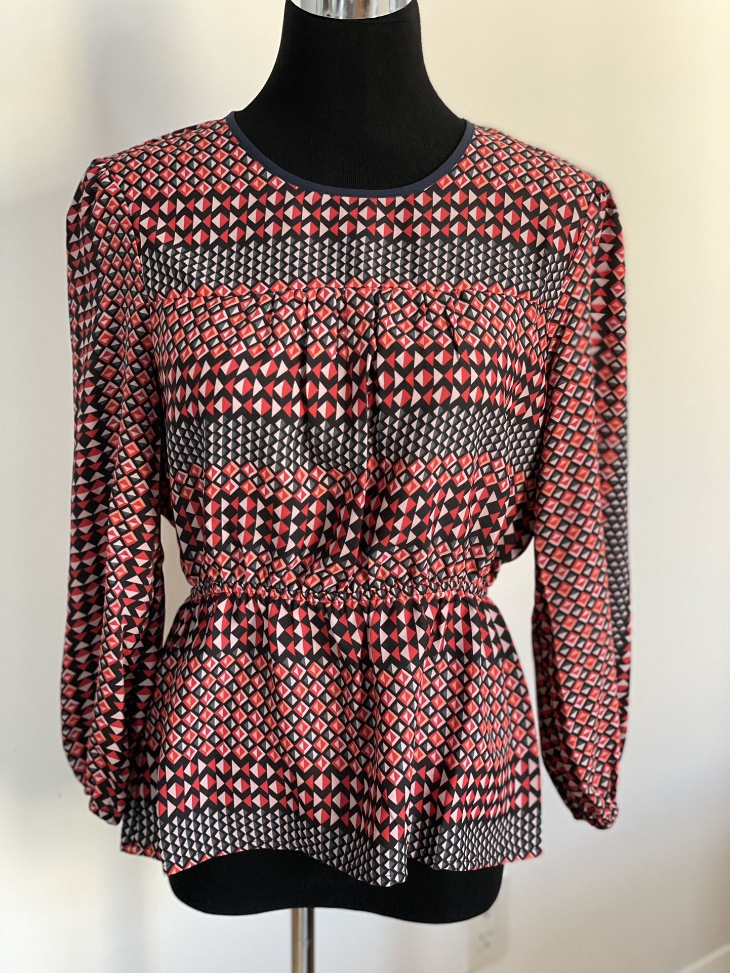 BCBG Maxazria Geometric Women Long Sleeve Blouse Top Size Small