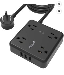 TROND Power Strip Surge Protector with USB, 5ft long Extension Cord for 3 USB and 4 AC Outlets, Black