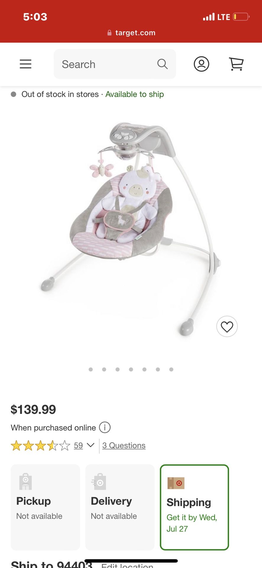 Ingenuity In-lighten Baby Swing 