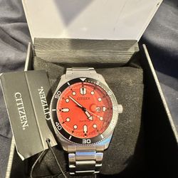 Citizen eco drive silver and orange men’s watch solar powered brand new