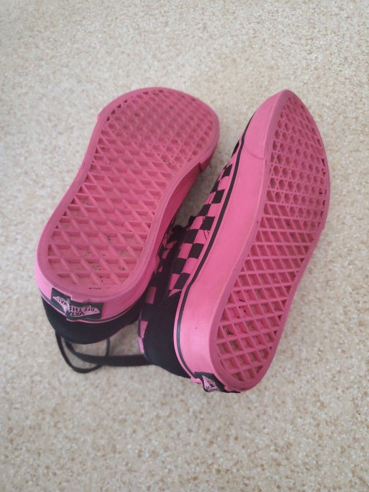 Vans Old Skool Hot Pink & Black Checkered Shoes Size 5.5 Girls