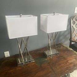 Modern Polished Chrome Table Lamps - Pair